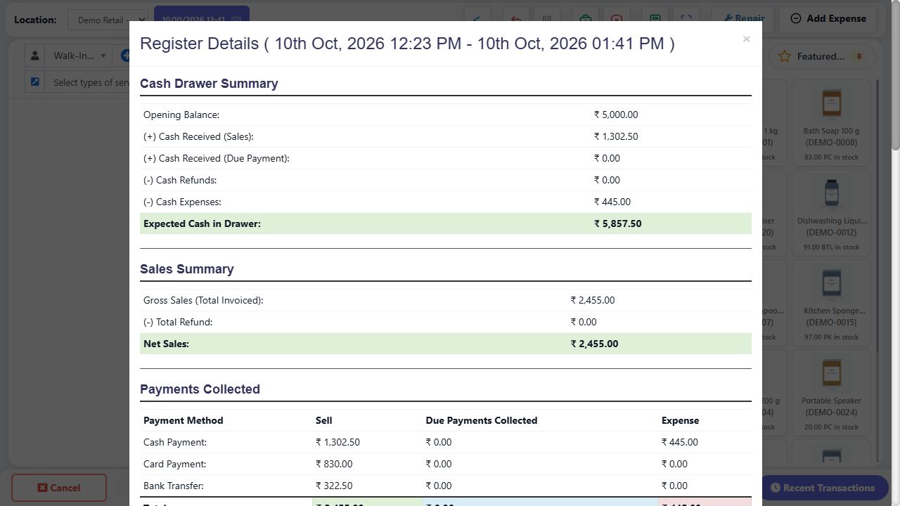 Cash registers — module overview